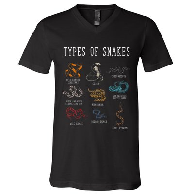 Types Of Snakes Educational Serpent 9 Different Snake V-Neck T-Shirt