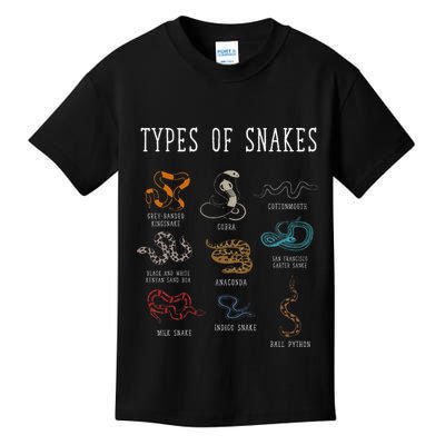 Types Of Snakes Educational Serpent 9 Different Snake Kids T-Shirt
