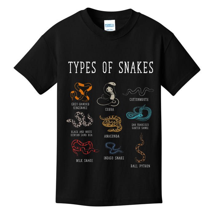 Types Of Snakes Educational Serpent 9 Different Snake Kids T-Shirt