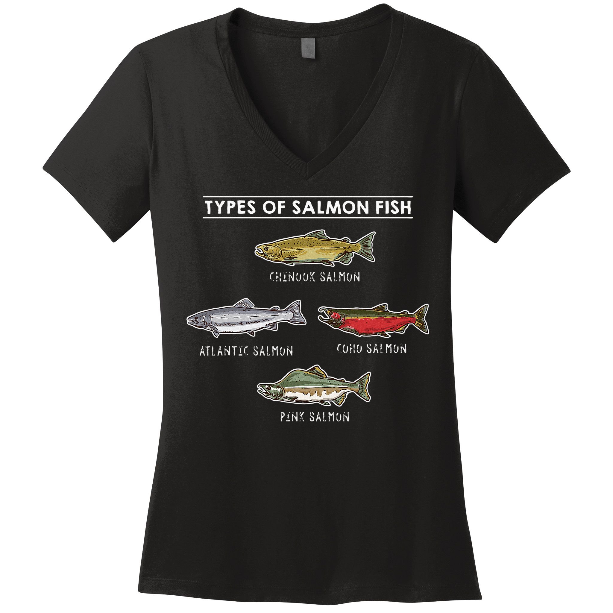 Types of Salmon Fish for Salmon Fishing Women's V-Neck T-Shirt