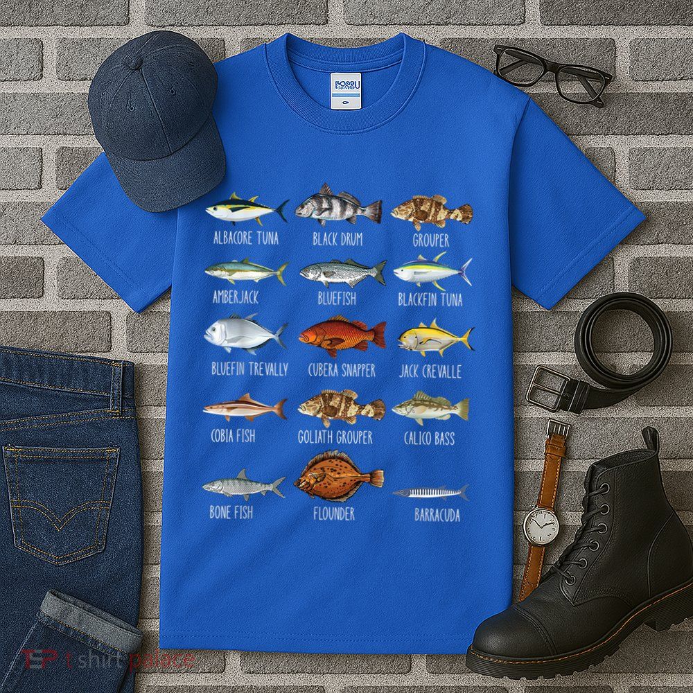Types Of Saltwater Fish Species Biology Fishing Lover Tall T-Shirt