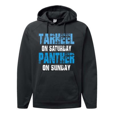 Tarheel on Saturday Panther on Sunday Tee Funny Sports Fans Performance Fleece Hoodie