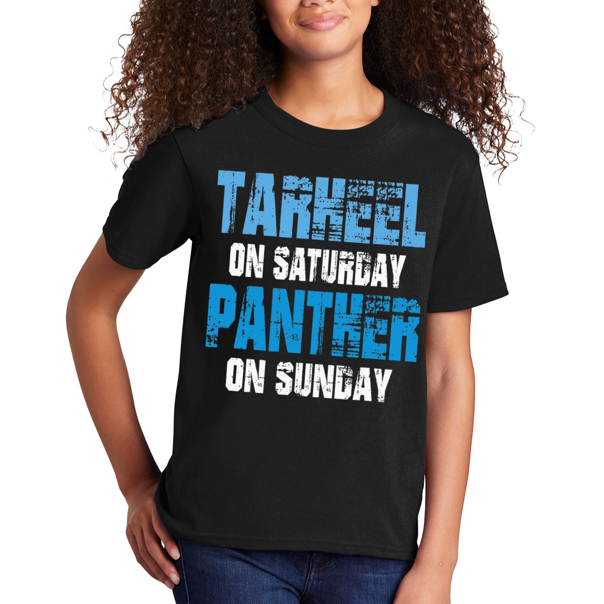 Tarheel on Saturday Panther on Sunday Tee Funny Sports Fans Kids T-Shirt