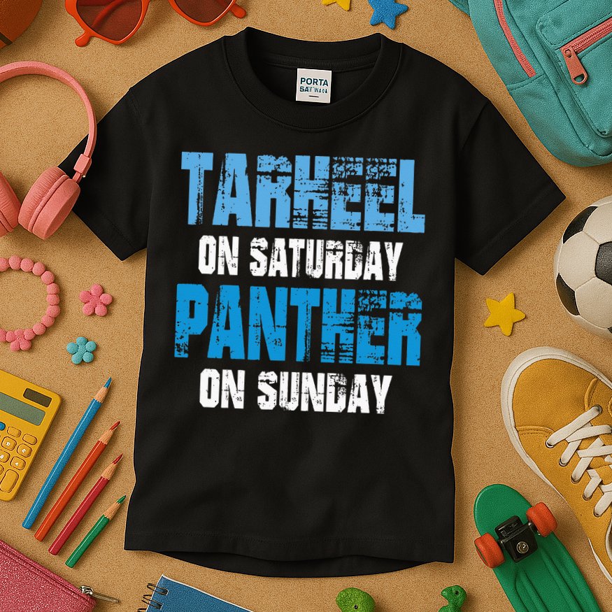 Tarheel on Saturday Panther on Sunday Tee Funny Sports Fans Kids T-Shirt