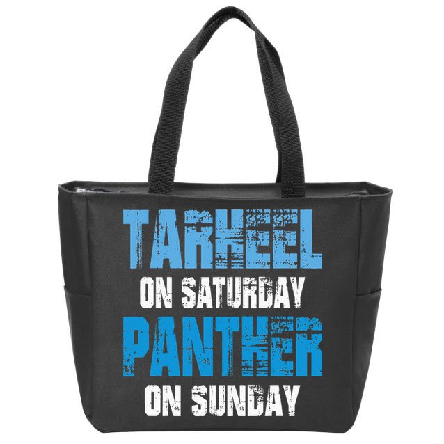 Tarheel on Saturday Panther on Sunday Tee Funny Sports Fans Zip Tote Bag