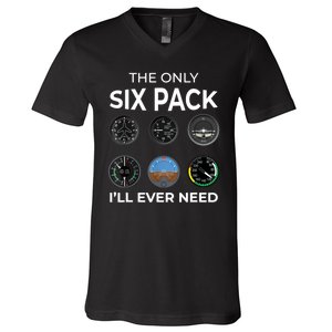 The Only Six Pack ILl Ever Need Pilot Aviation Aviator V-Neck T-Shirt