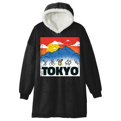 Tokyo Olympics Stick Figures Hooded Wearable Blanket