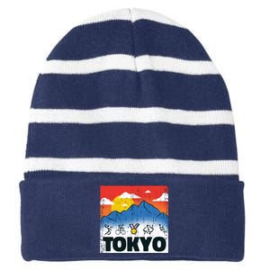 Tokyo Olympics Stick Figures Striped Beanie with Solid Band