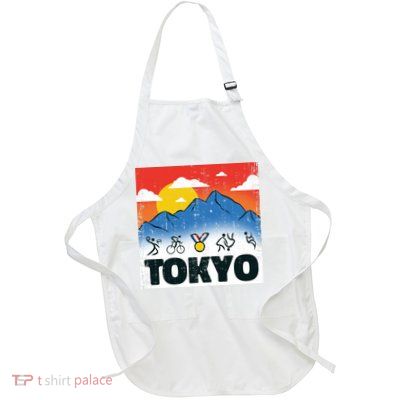 Tokyo Olympics Stick Figures Full-Length Apron With Pockets
