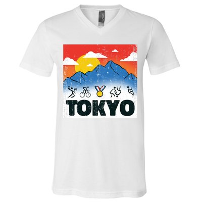 Tokyo Olympics Stick Figures V-Neck T-Shirt