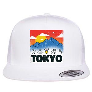 Tokyo Olympics Stick Figures Flat Bill Trucker Hat