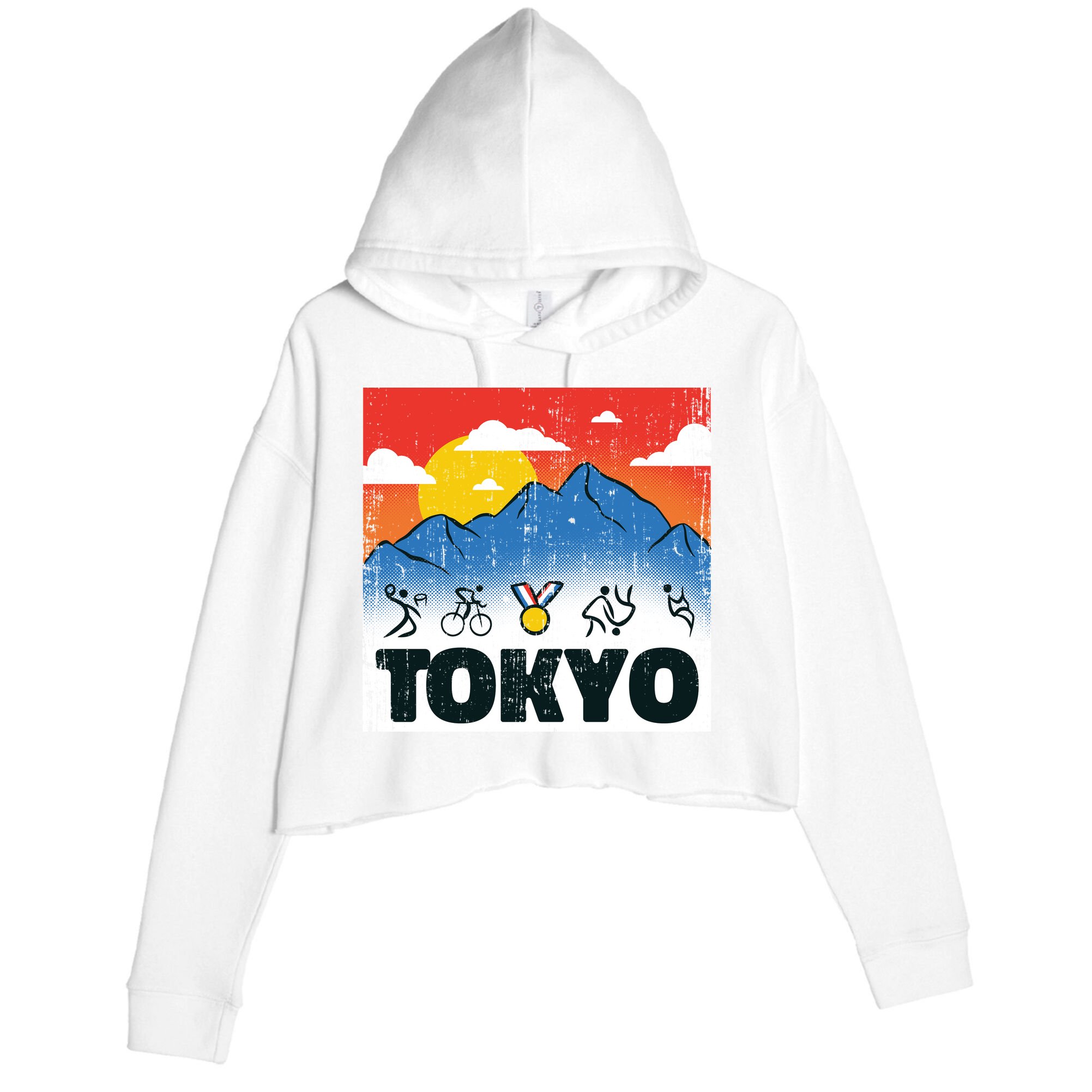 Tokyo Olympics Stick Figures Crop Fleece Hoodie