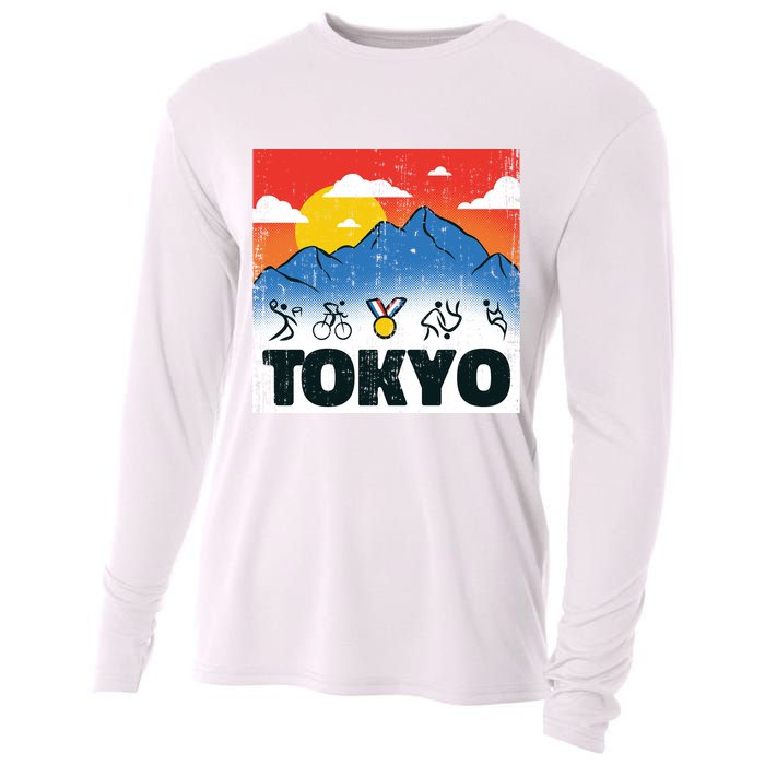 Tokyo Olympics Stick Figures Cooling Performance Long Sleeve Crew