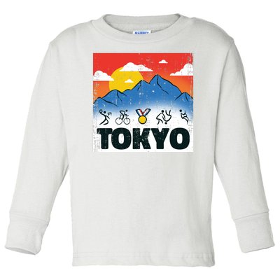 Tokyo Olympics Stick Figures Toddler Long Sleeve Shirt