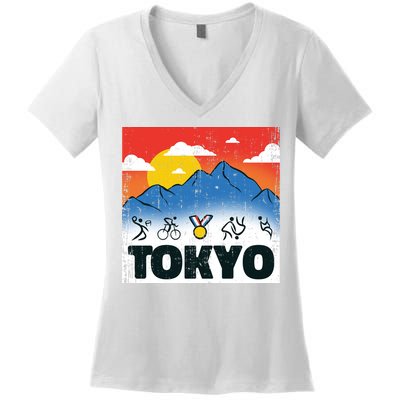 Tokyo Olympics Stick Figures Women's V-Neck T-Shirt