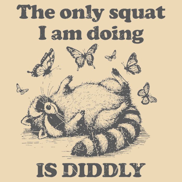 The Only Squat IM Doing Is Diddly Squat Funny Raccoon Meme Drawstring Bag