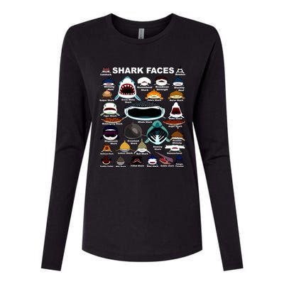 Types Of Sharks Faces Identification Birthday School Womens Cotton Relaxed Long Sleeve T-Shirt