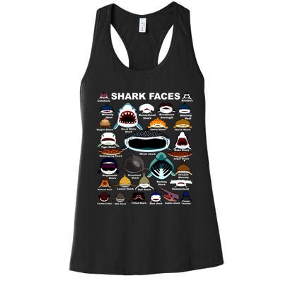 Types Of Sharks Faces Identification Birthday School Women's Racerback Tank