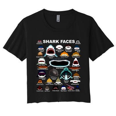 Types Of Sharks Faces Identification Birthday School Women's Crop Top Tee