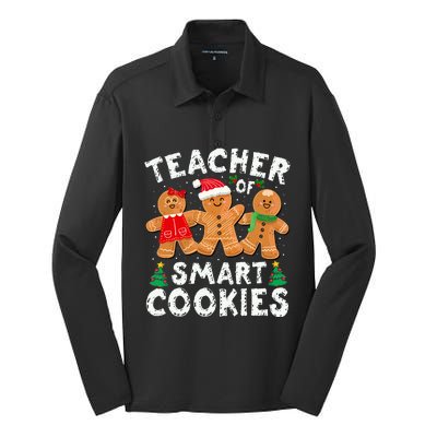 Teacher of Smart Cookies Gingerbread Christmas Teachers  Silk Touch Performance Long Sleeve Polo