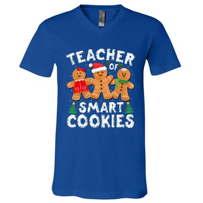 Teacher of Smart Cookies Gingerbread Christmas Teachers  V-Neck T-Shirt