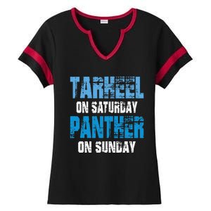 Tarheel On Saturday Panther On Sunday Funny Sports Fans Ladies Halftime Notch Neck Tee