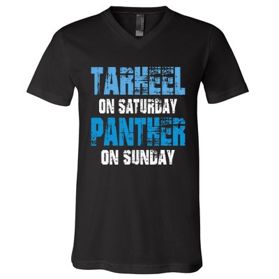 Tarheel On Saturday Panther On Sunday Funny Sports Fans V-Neck T-Shirt