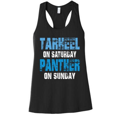 Tarheel On Saturday Panther On Sunday Funny Sports Fans Women's Racerback Tank