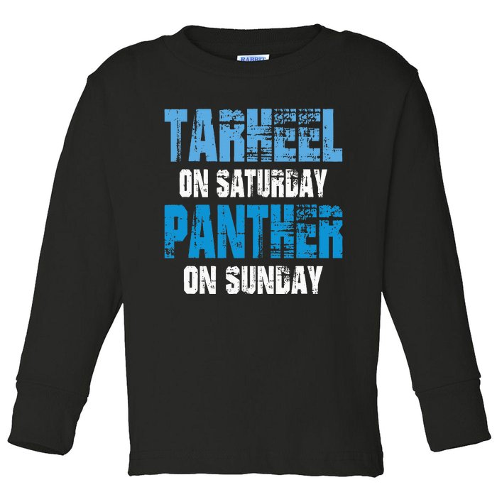 Tarheel On Saturday Panther On Sunday Funny Sports Fans Toddler Long Sleeve Shirt