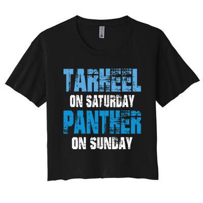 Tarheel On Saturday Panther On Sunday Funny Sports Fans Women's Crop Top Tee