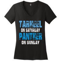 Tarheel On Saturday Panther On Sunday Funny Sports Fans Women's V-Neck T-Shirt