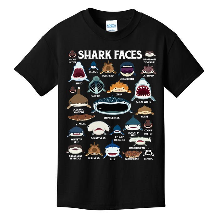 Types of Sharks Faces Identification Birthday School Kids T-Shirt