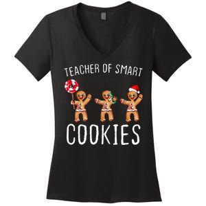 Teacher Of Smart Cookies Gingerbread Cute Christmas Women's V-Neck T-Shirt