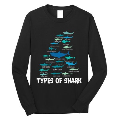 Types Of Shark Megalodon Great White Nurse Shark Long Sleeve Shirt