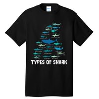 Types Of Shark Megalodon Great White Nurse Shark Tall T-Shirt