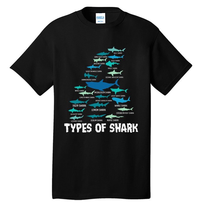 Types Of Shark Megalodon Great White Nurse Shark Tall T-Shirt