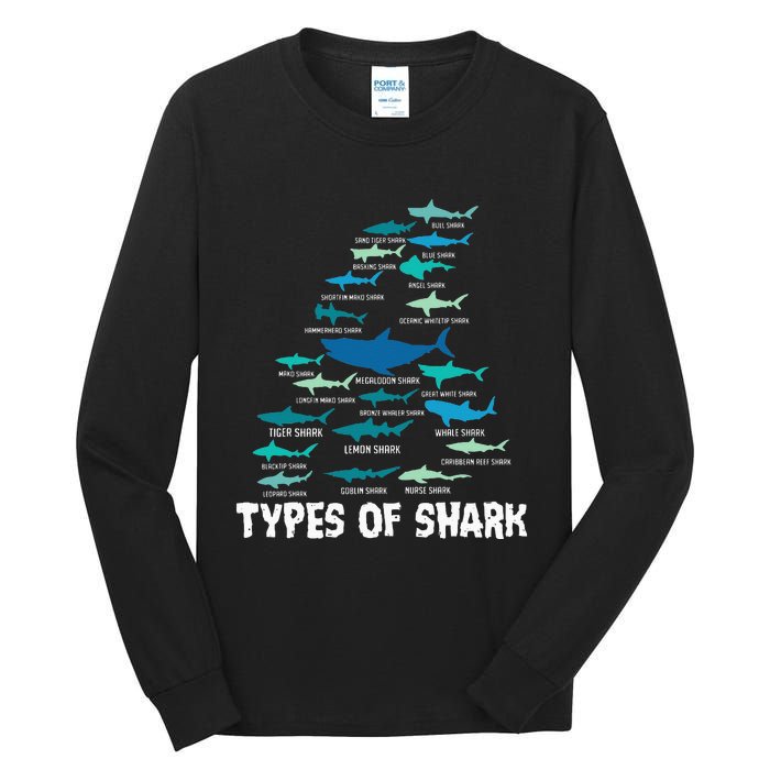 Types Of Shark Megalodon Great White Nurse Shark Tall Long Sleeve T-Shirt