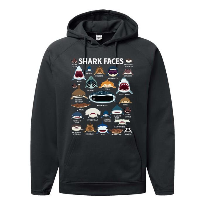 Types Of Sharks Faces Identification Birthday School Performance Fleece Hoodie