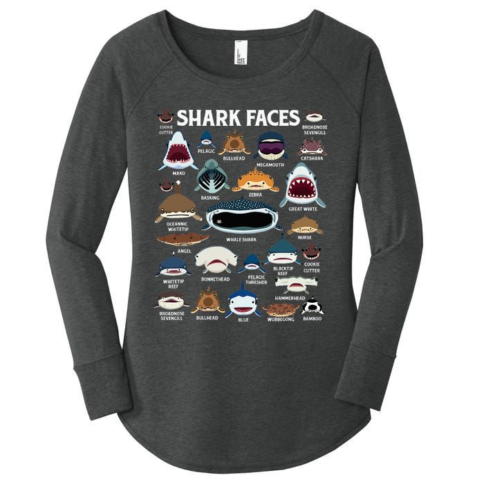 Types Of Sharks Faces Identification Birthday School Women's Perfect Tri Tunic Long Sleeve Shirt