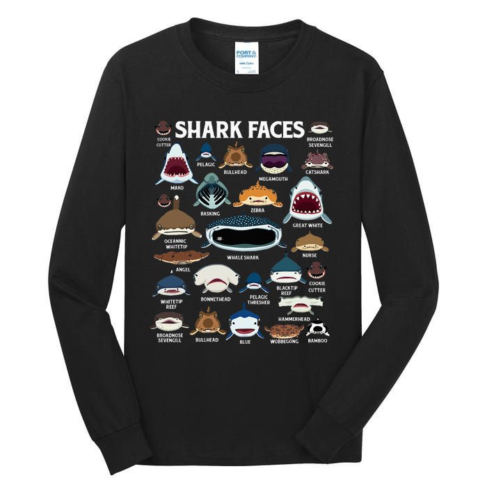 Types Of Sharks Faces Identification Birthday School Tall Long Sleeve T-Shirt