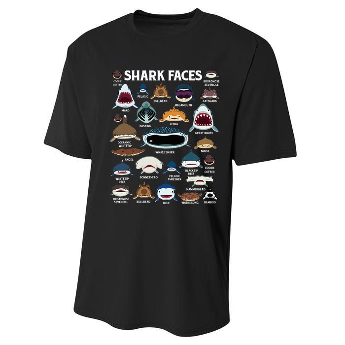 Types Of Sharks Faces Identification Birthday School Performance Sprint T-Shirt