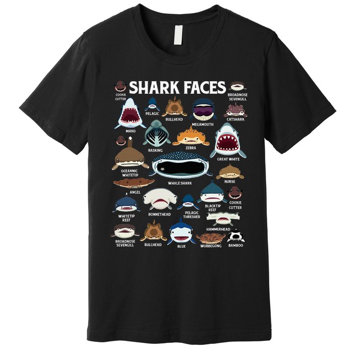 Types Of Sharks Faces Identification Birthday School Premium T-Shirt