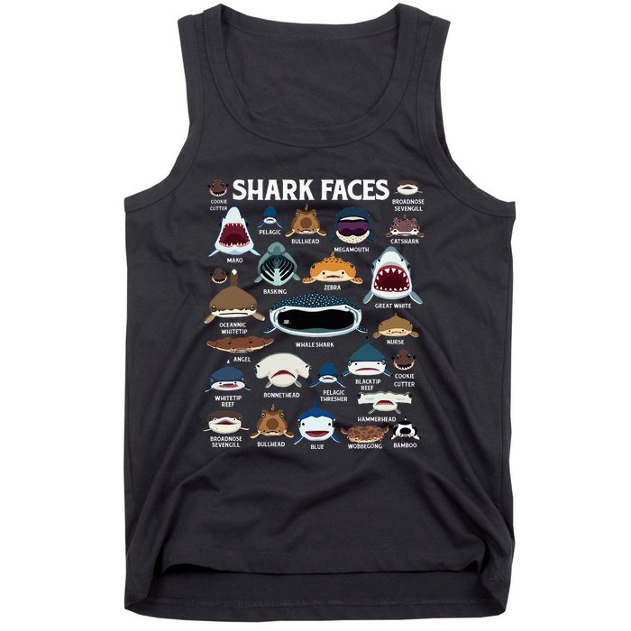 Types Of Sharks Faces Identification Birthday School Tank Top