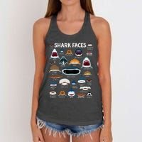 Types Of Sharks Faces Identification Birthday School Women's Knotted Racerback Tank