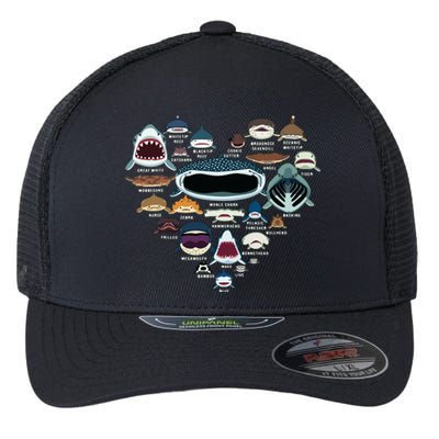 Types Of Shark Identification Shark Faces Shark Heart Flexfit Unipanel Trucker Cap