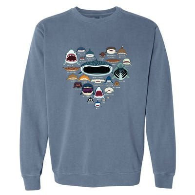 Types Of Shark Identification Shark Faces Shark Heart Garment-Dyed Sweatshirt