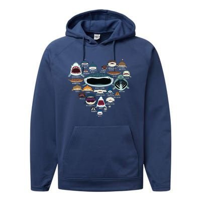 Types Of Shark Identification Shark Faces Shark Heart Performance Fleece Hoodie