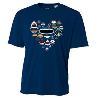 Types Of Shark Identification Shark Faces Shark Heart Cooling Performance Crew T-Shirt