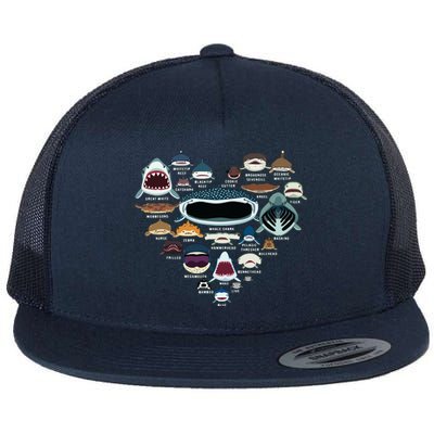 Types Of Shark Identification Shark Faces Shark Heart Flat Bill Trucker Hat