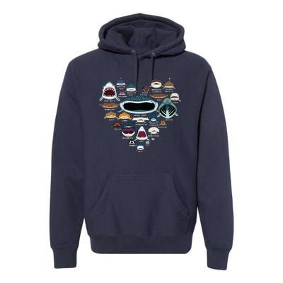 Types Of Shark Identification Shark Faces Shark Heart Premium Hoodie